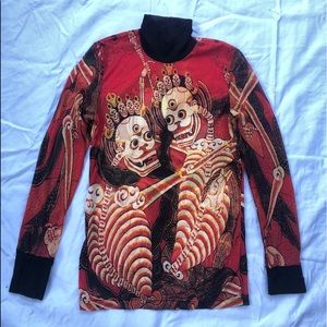 Vivienne Tam mock turtleneck sheer printed blouse